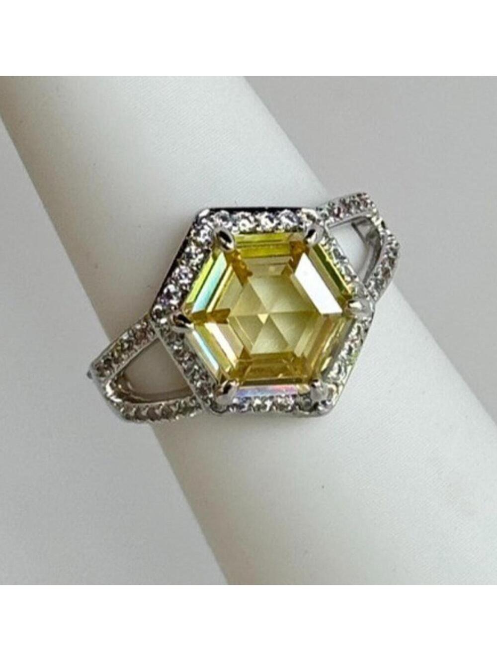 Bomb Party Ring Sz 8 "Let’s Hear It For The Sparkle"  Lemon Cz on Rhodium